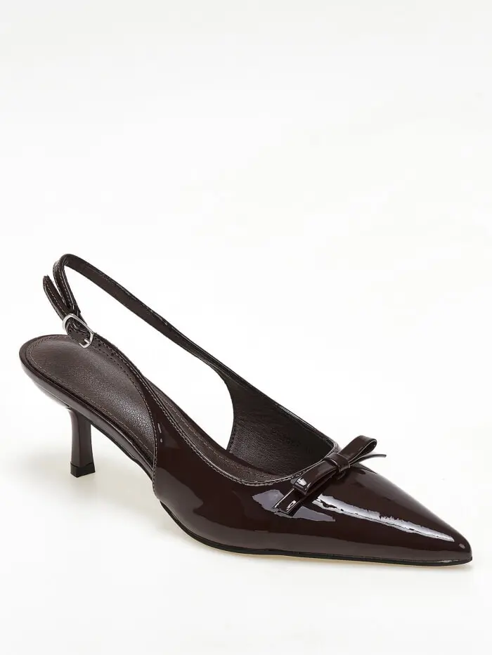 Slingback λουστρίνι γόβες με διακοσμητικό φιόγκο