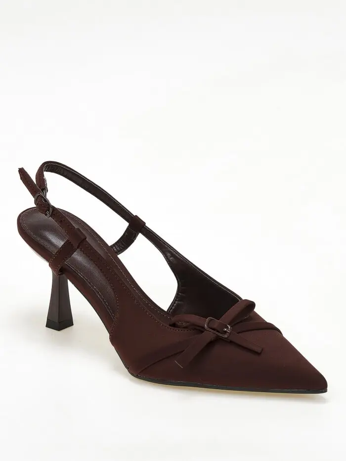 Slingback σατέν γόβες με διακοσμητικά λουράκια