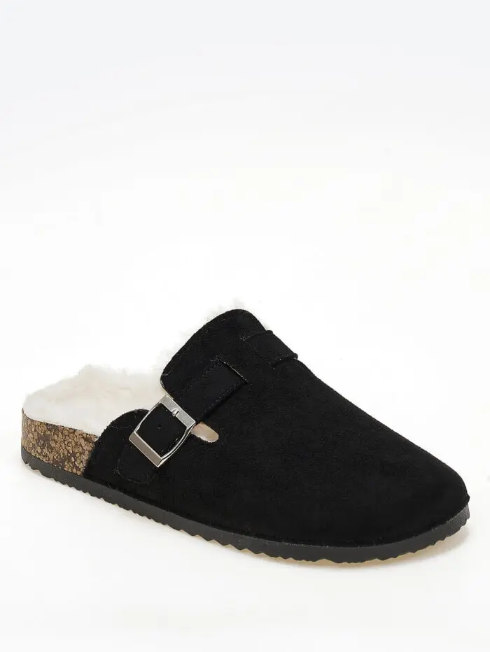 Suede clogs με εσωτερική γούνα