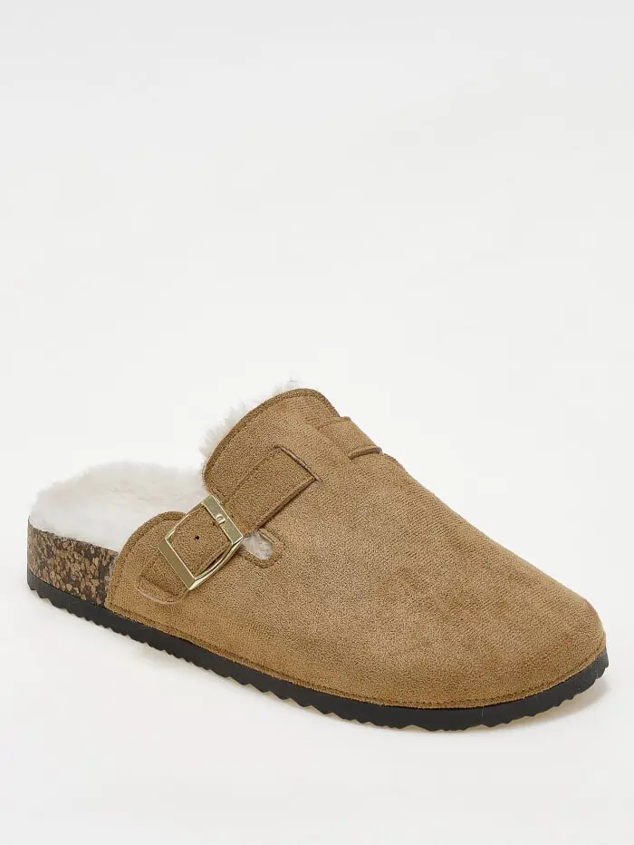 Suede clogs με εσωτερική γούνα