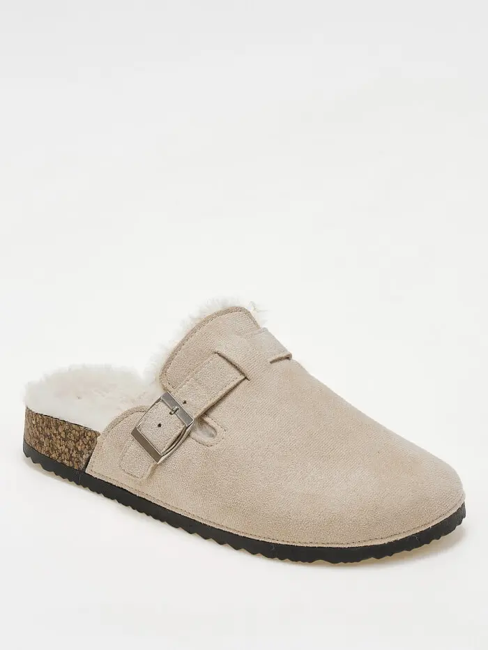 Suede clogs με εσωτερική γούνα