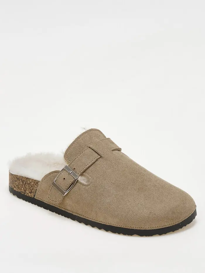 Suede clogs με εσωτερική γούνα