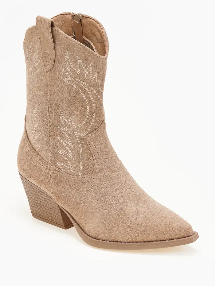 Suede cowboy μποτάκια με κέντημα