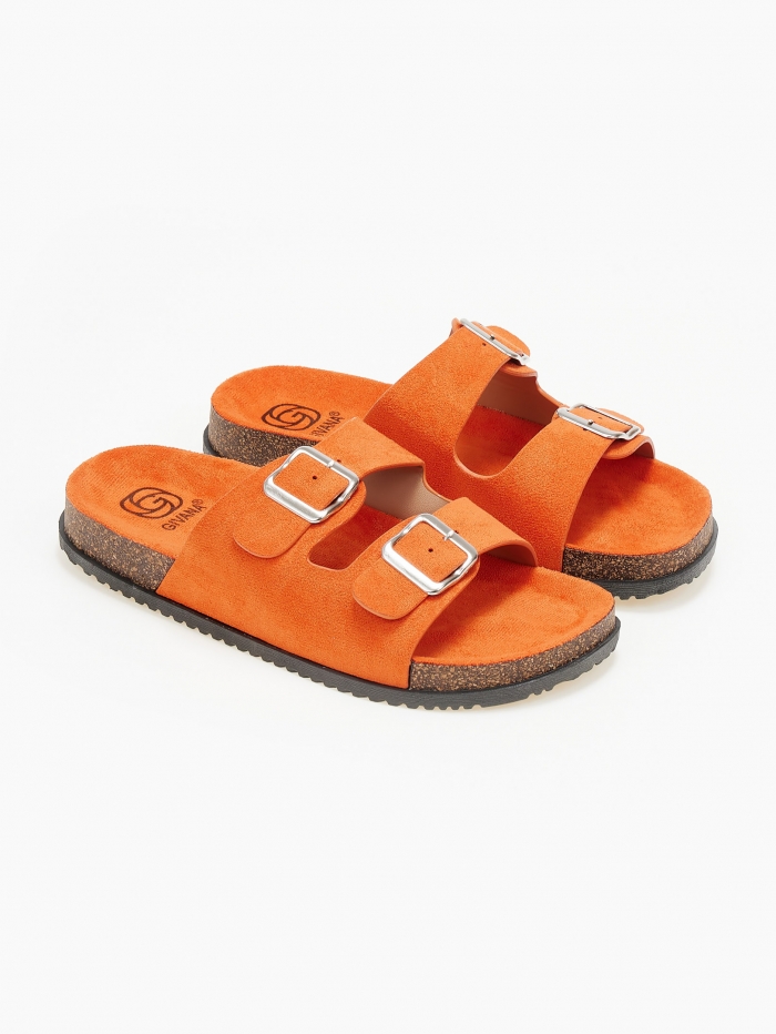 Suede slides με ρυθμιζόμενα ζωνάκια