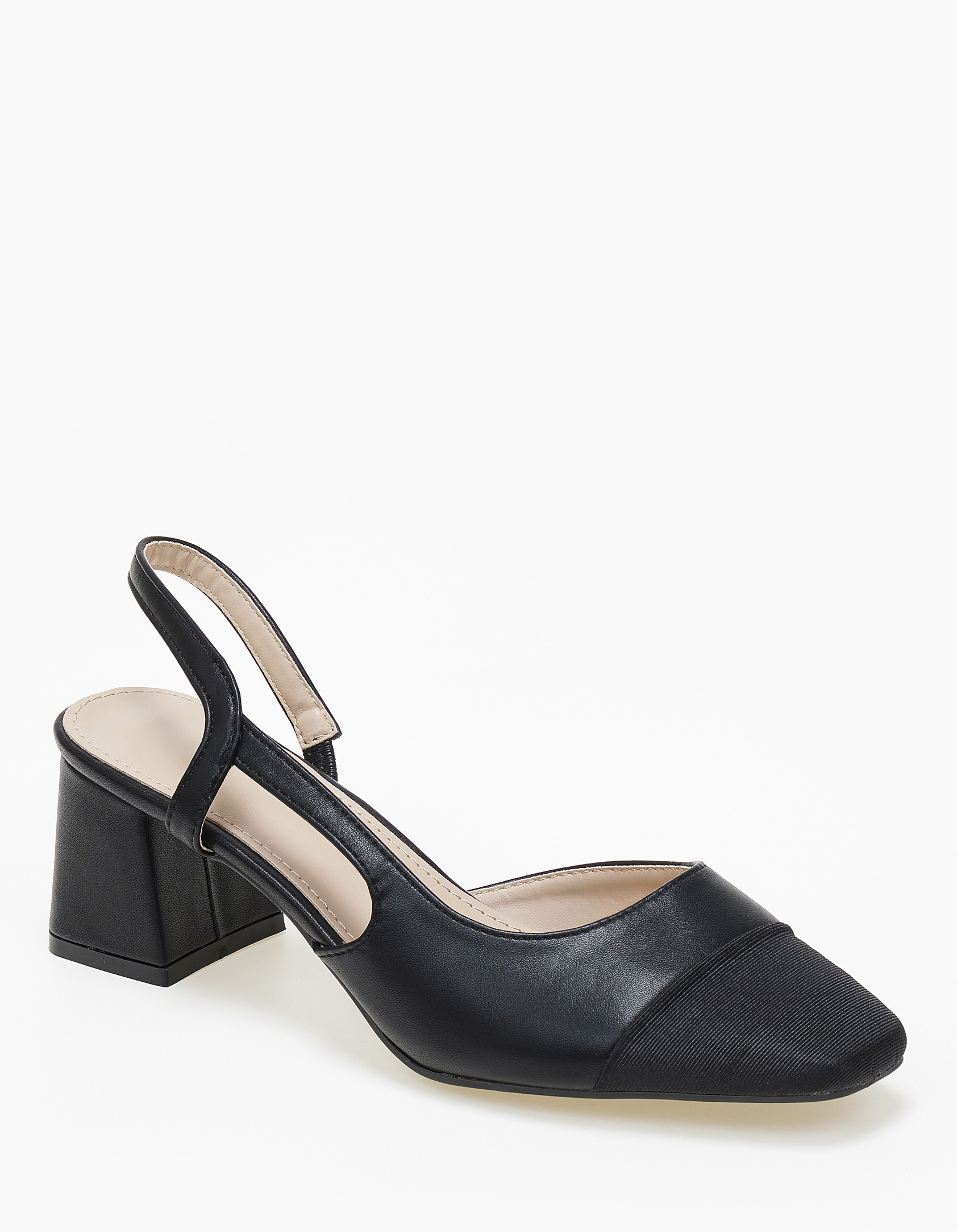 Χαμηλές γόβες με χοντρό τακούνι και διχρωμία - Μαύρο