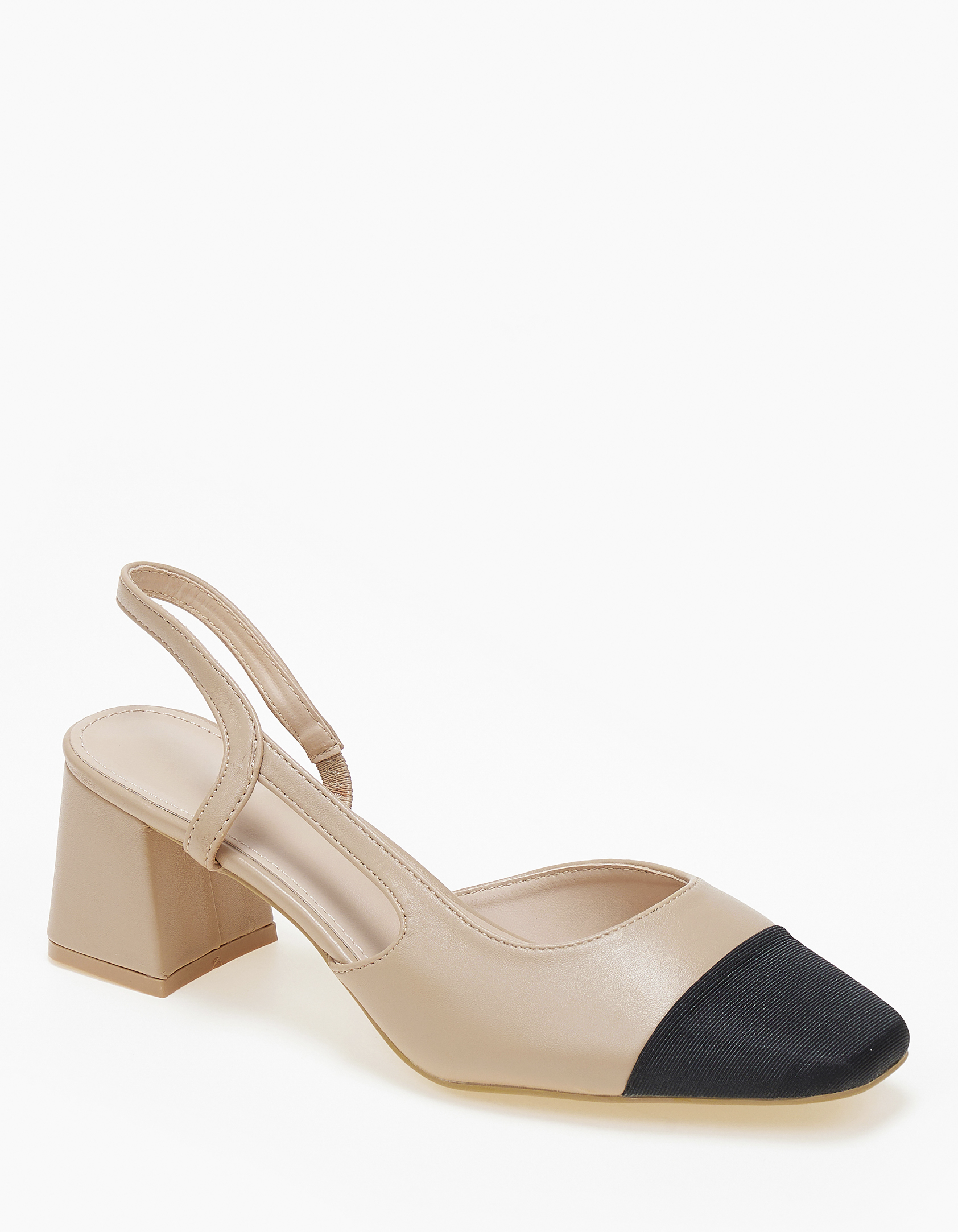 Χαμηλές γόβες με χοντρό τακούνι και διχρωμία - Μπεζ